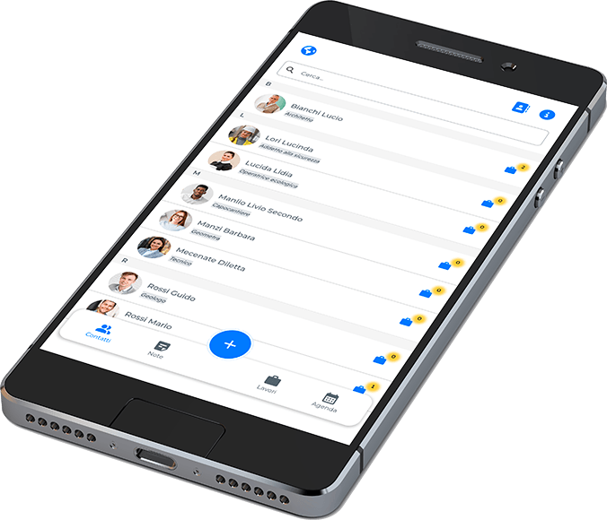 Schermata rubrica contatti dell'app ContactNote
